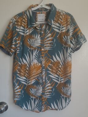 Short-Sleeve Tropical Print Shirt - Green/Gold - Unknown Brand
